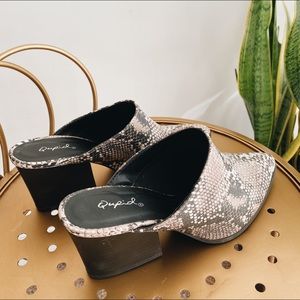 Faux snake skin mules